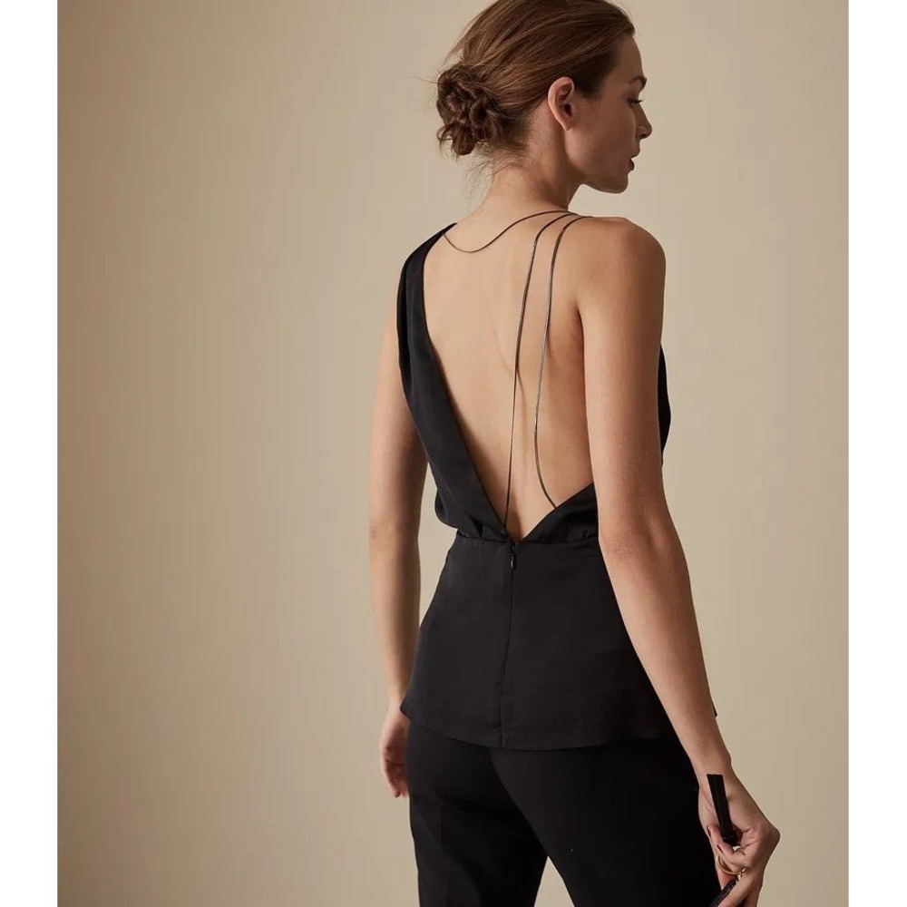 Reiss Adalee Strappy Back Sleeveless Top Black One Shoulder US 10 NEW